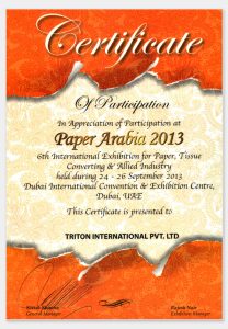 Paper Arabia 2013 Certificate